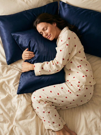 Soft, Breathable Cotton Pyjamas with Subtle Red Hearts
