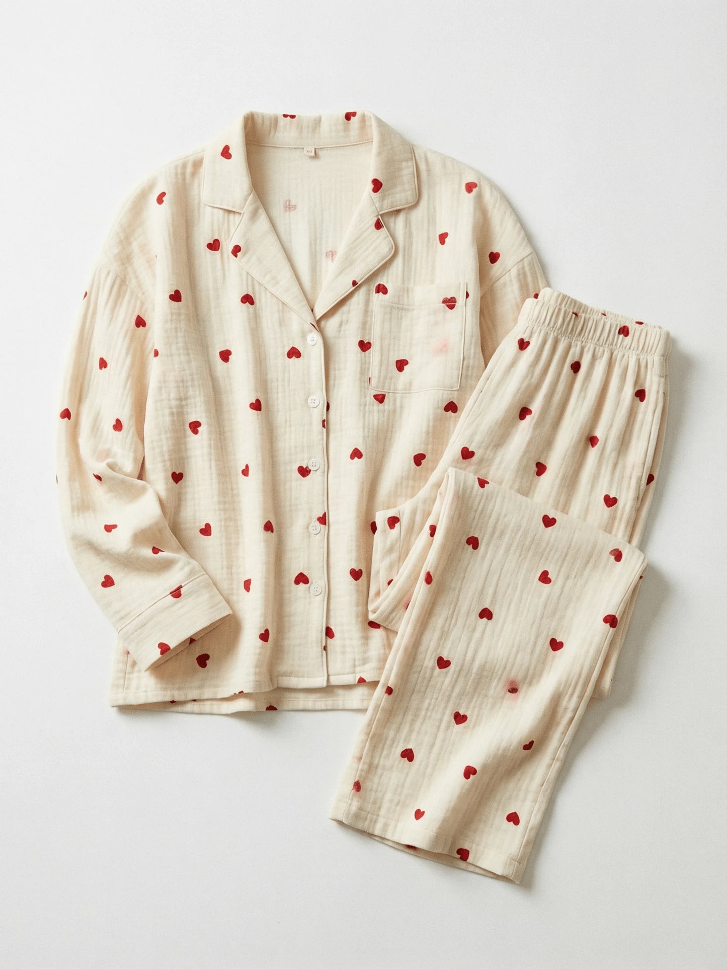 Soft, Breathable Cotton Pyjamas with Subtle Red Hearts